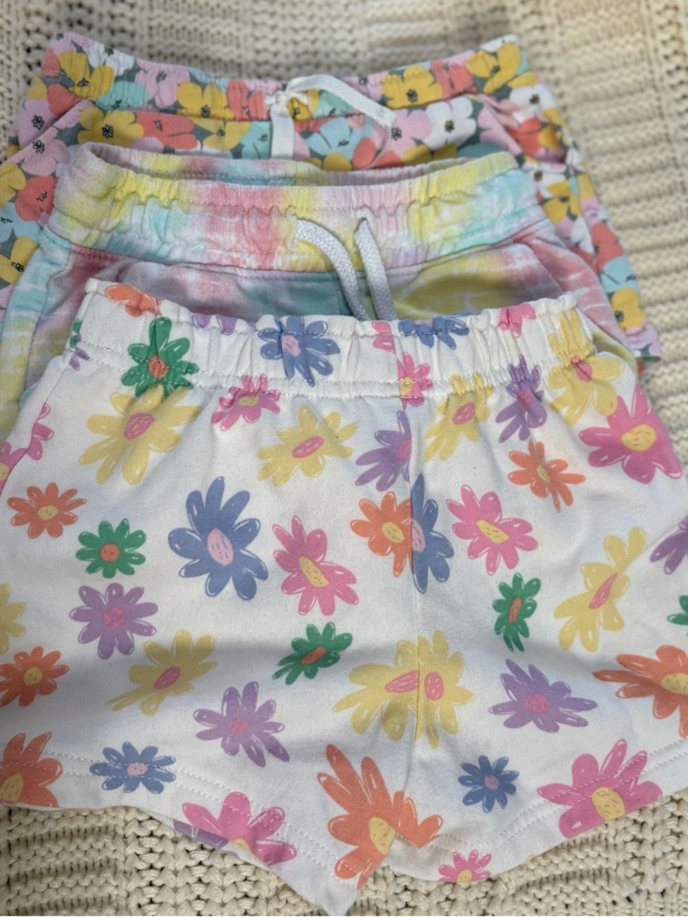 Colorful Floral Girls' Shorts Trio - Pastel Multi